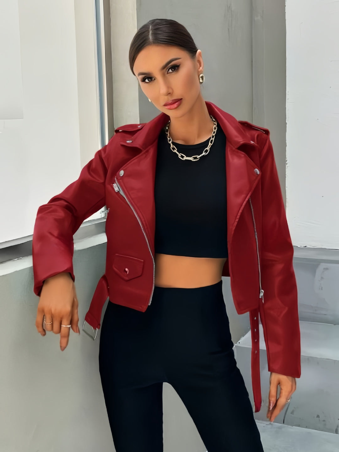 Damen cropped Bikerjacke R&B