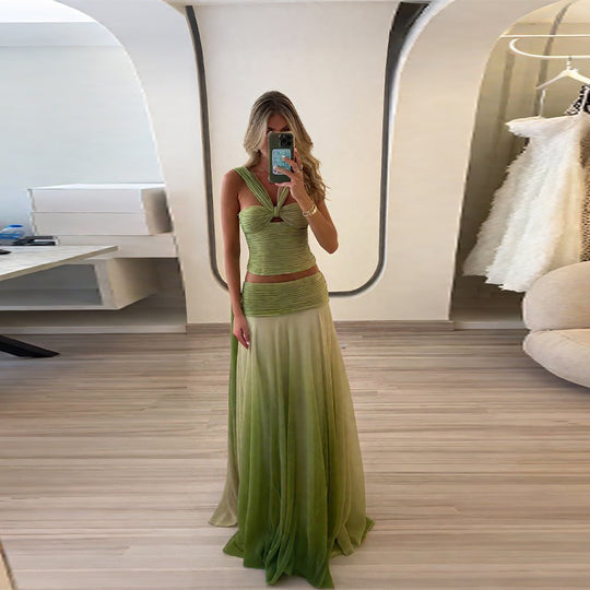 Damen Maxikleid mit fließendem Rock und eleganten Trägern R&B
