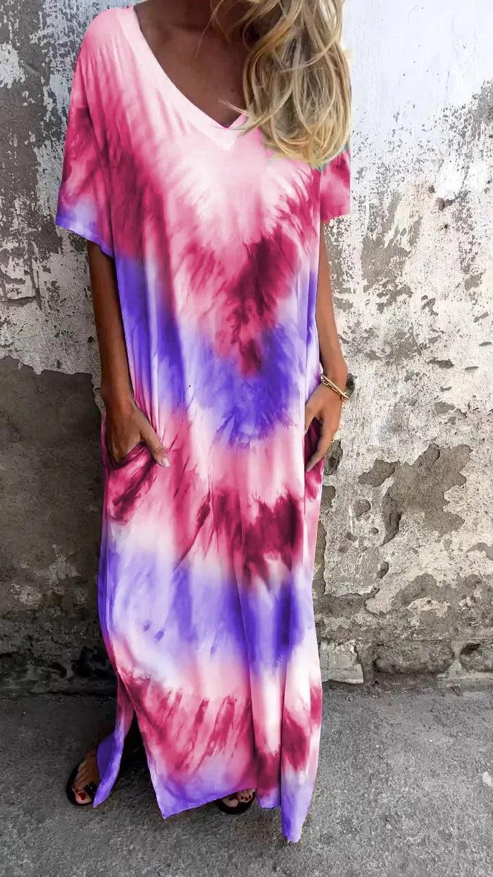 Damen Maxikleid mit lässigem V-Ausschnitt und praktischen Taschen R&B