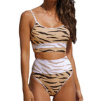 Damen Hochtailliertes Bikini-Set mit sportlichem Tiger-Print R&B