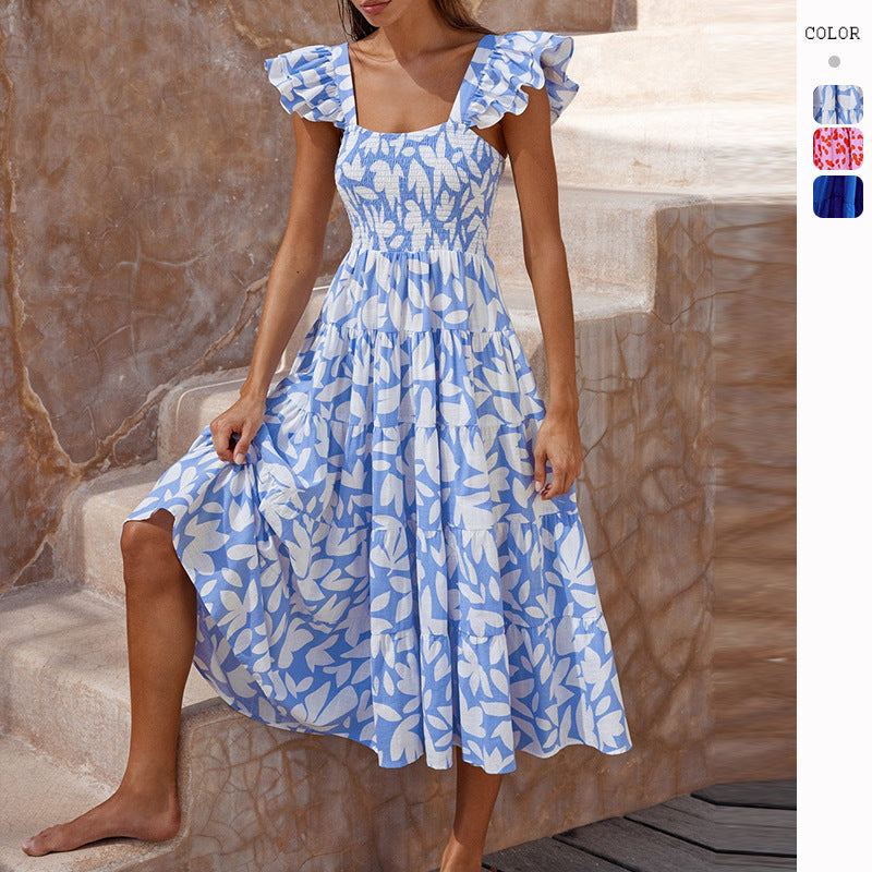 Damen Midikleid mit Rüschenärmel und voluminösem Rockteil R&B