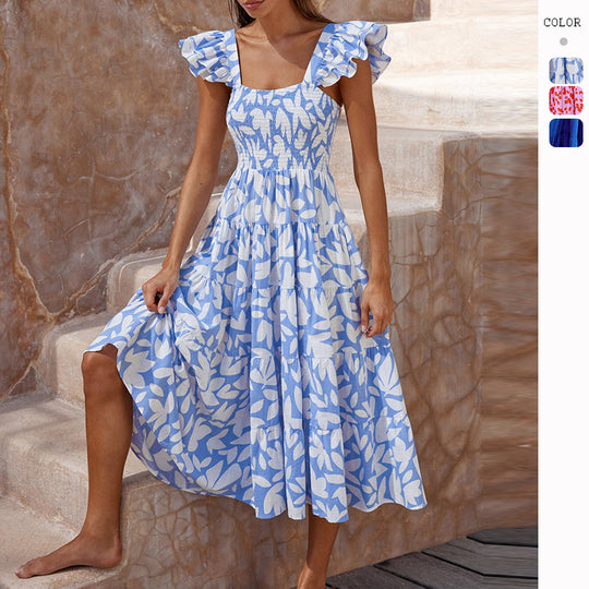 Damen Midikleid mit Rüschenärmel und voluminösem Rockteil R&B