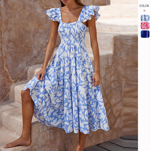 Damen Midikleid mit Rüschenärmel und voluminösem Rockteil R&B