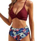 Damen Hochwertiger Bikini mit Knotendetail und hohem Bund R&B