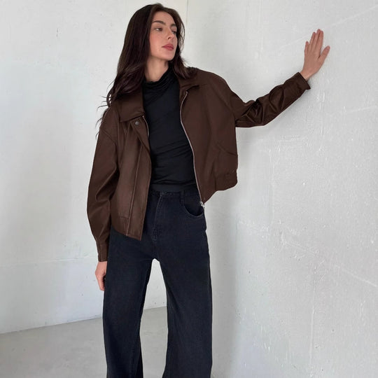 Damen Kunstlederjacke im modernen Biker-Stil R&B