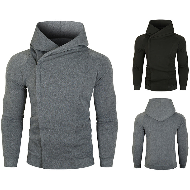 Herren Kapuzenpullover mit asymmetrischem Reißverschluss und hohem Kragen R&B