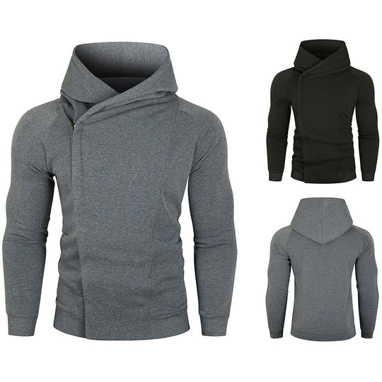 Herren Kapuzenpullover mit asymmetrischem Reißverschluss und hohem Kragen R&B