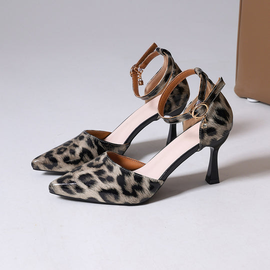 Damen Slingback-High-Heels mit elegantem Leopardenmuster und verstellbarem Riemen R&B