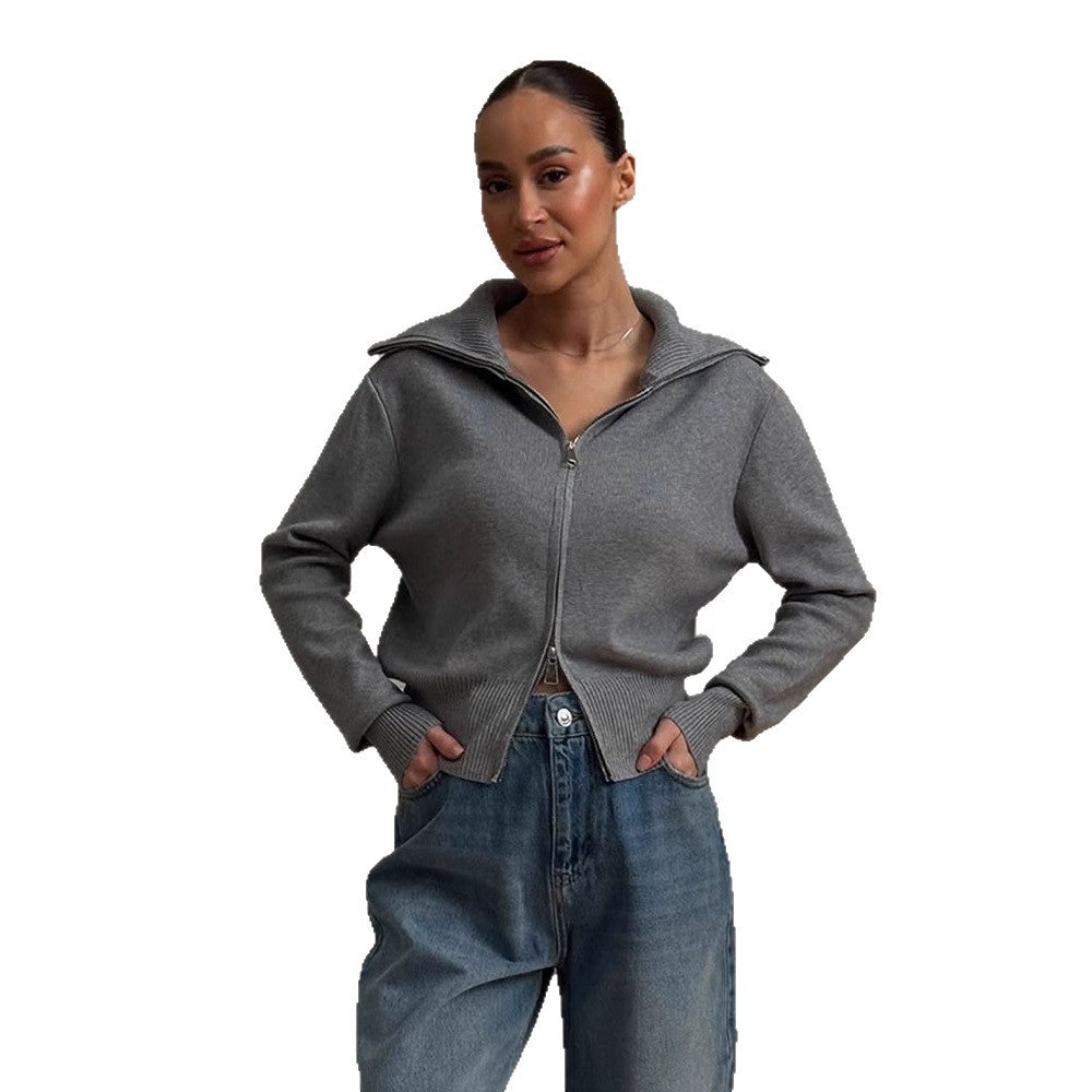 Damen bequeme Strickjacke mit Reißverschluss R&B