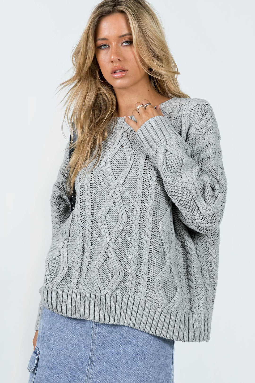 Damen Grobstrickpullover mit voluminösen Ärmeln und klassischem Zopfmuster R&B
