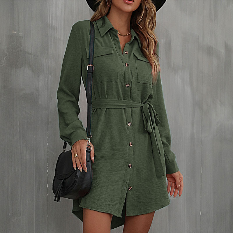 Damen Hemdblusenkleid mit taillierbarem Gürtel und eleganter Knopfleiste R&B