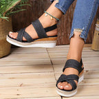 Damen Wedge-Sandalen mit elastischen Riemen und komfortablem Fußbett R&B