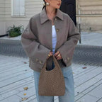 Damen Modische Oversized-Wolljacke mit Knopfdetails und weitem Schnitt R&B