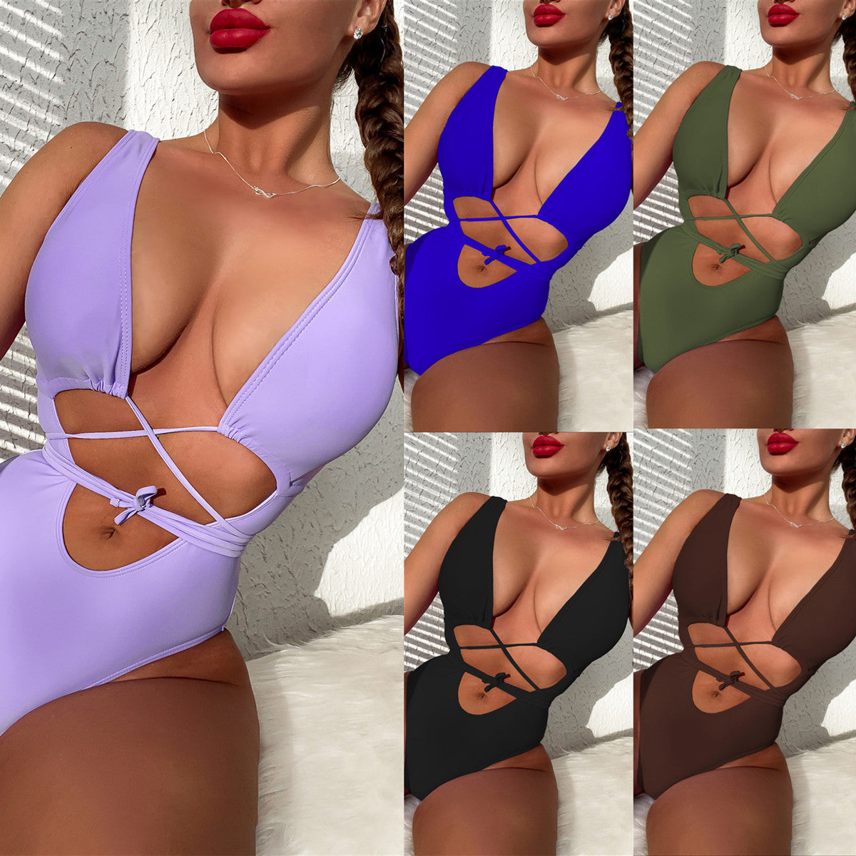 Damen Cut-Out Badeanzug mit modischen Schnürdetails