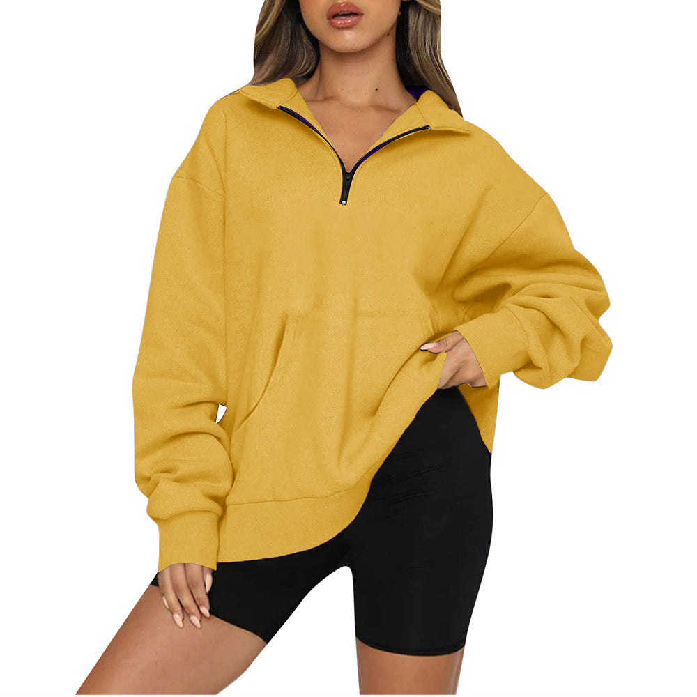 Damen Oversized Sweatshirt mit halbem Reißverschluss und Kapuze R&B