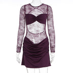 Damen Spitzenkleid mit figurbetontem Schnitt und Rüschendetails R&B