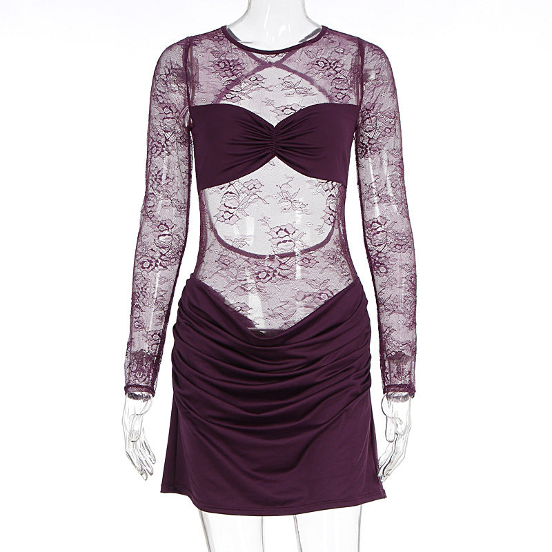Damen Spitzenkleid mit figurbetontem Schnitt und Rüschendetails R&B
