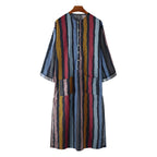 Damen nan lockeres Maxi-Leinenkleid mit durchgehender Knopfleiste Rundhalsausschnitt und aufgesetzten Taschen R&B