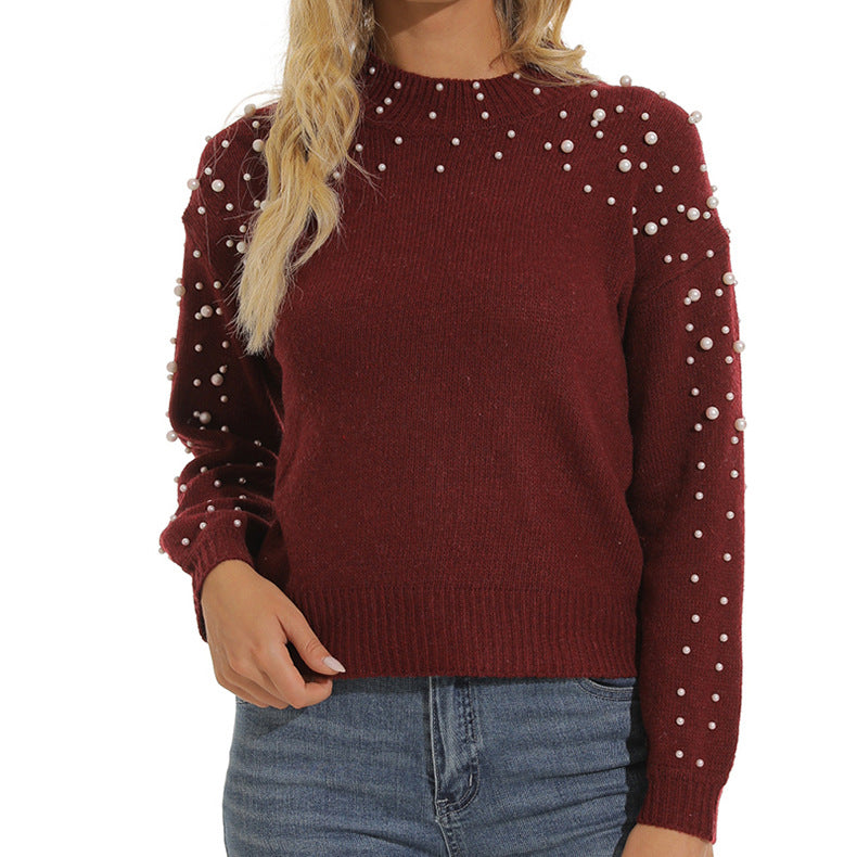 Damen kuscheliger Pullover mit feinem Strukturmuster und dekorativen Perlendetails R&B