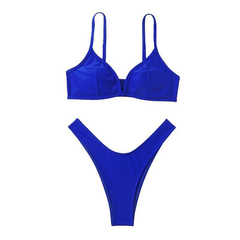Damen Triangel-Bikini mit tiefem V-Ausschnitt und elastischem Taillenschnitt R&B
