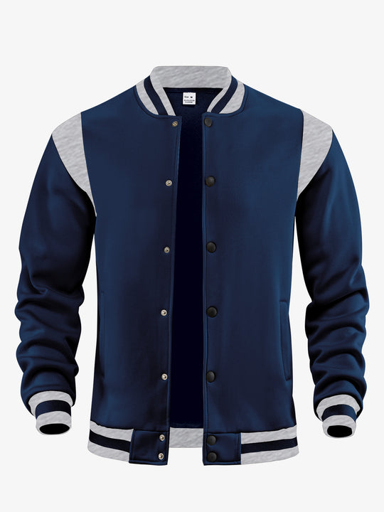 Herren nan legere Baseballjacke in Sweatqualität mit Druckknopfleiste geripptem Kragen und kontrastierendem Schulterbesatz R&B