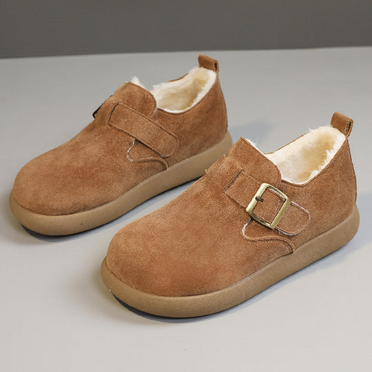 Damen Bequeme Slipper mit schnallenverzierung und weichem Fleece-Innenfutter R&B