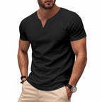 Herren nan schlank geschnittenes Kurzarmshirt mit eingelassener V-Einkerbung und dekorativer Ziernaht R&B