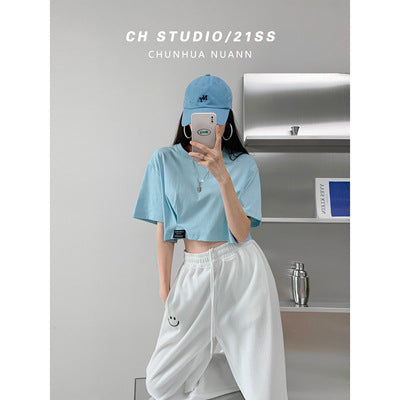 Damen cropped Freizeitoberteil mit lässigem Schnitt und elastischem Saum R&B