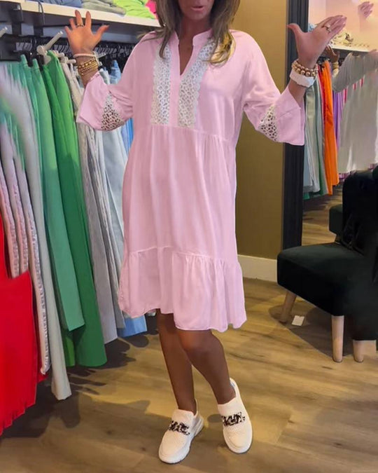 Damen lässiges Strandkleid mit Spitzenverzierungen und Taillenbetonung Heidi-Mode