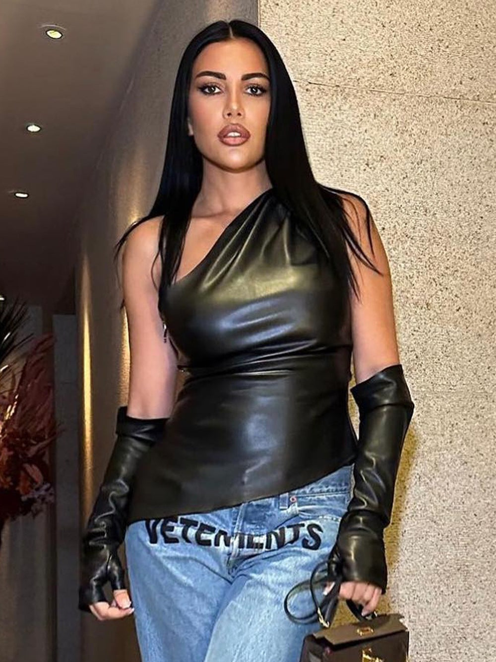 Damen asymmetrisches Top mit langen Ärmeln R&B