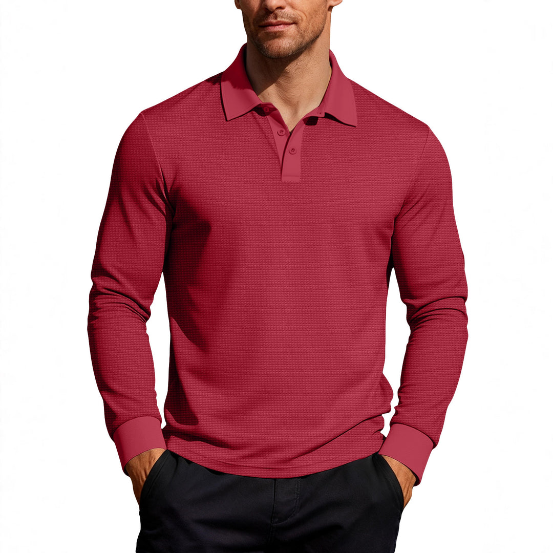 Herren nan Langarm-Poloshirt aus Waffelstrick mit schmaler Passform verdeckter Knopfleiste und Hemdkragen R&B