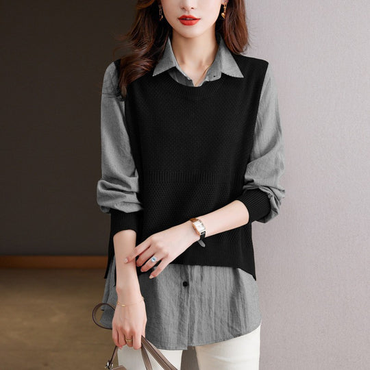 Damen Strickpullover mit einzigartiger Layered-Optik und feiner Struktur R&B