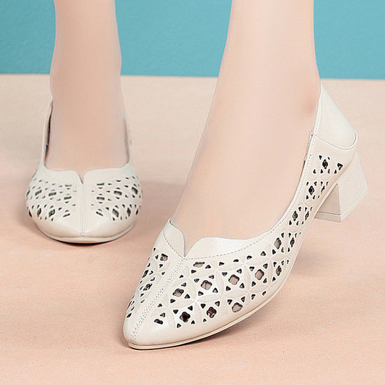 Damen Ballerinas mit elegantem Lochdesign und bequemem Blockabsatz R&B