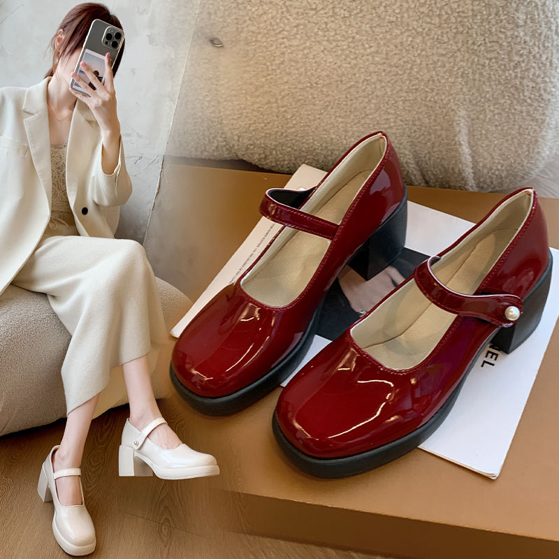 Damen elegante Mary Jane Schuhe mit Perlenschnalle R&B