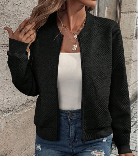Damen lässige Zip-Jacke mit strukturiertem Design R&B