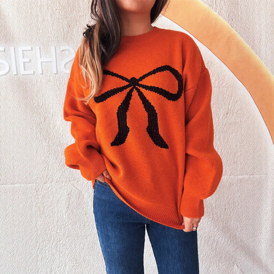 Damen kuscheliger Pullover mit verspieltem Schleifenmuster R&B