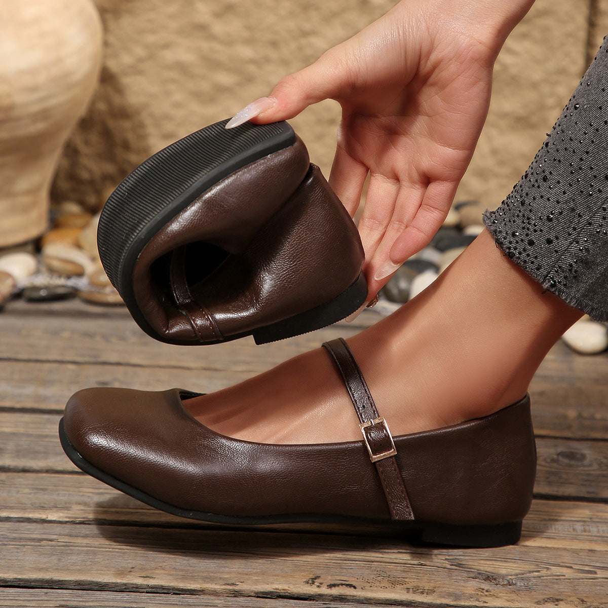 Damen Ballerina-Schuhe mit mittelhohem Komfort und verstellbarem Riemen R&B
