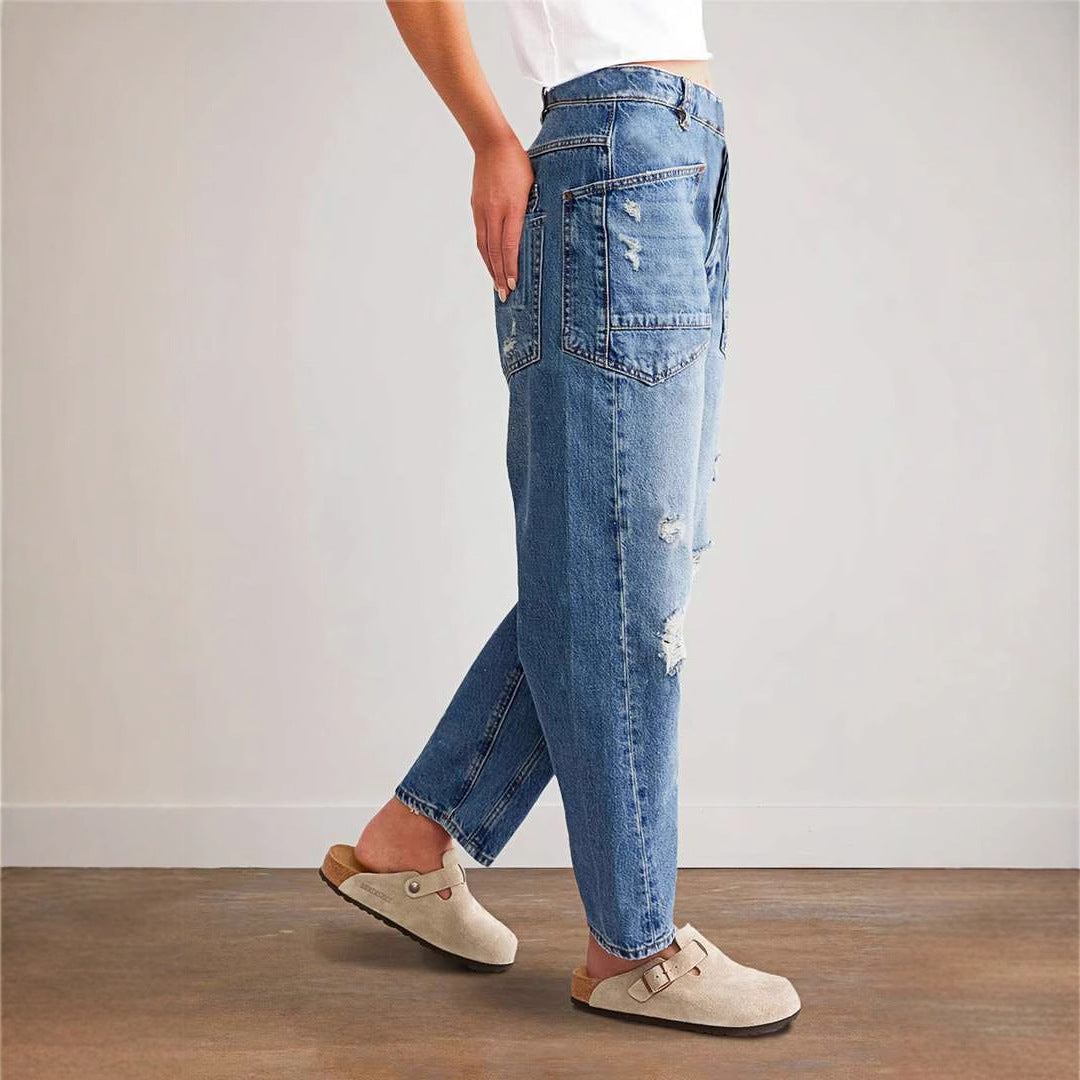 Damen Denim-Hosen mit großflächigen Taschen R&B