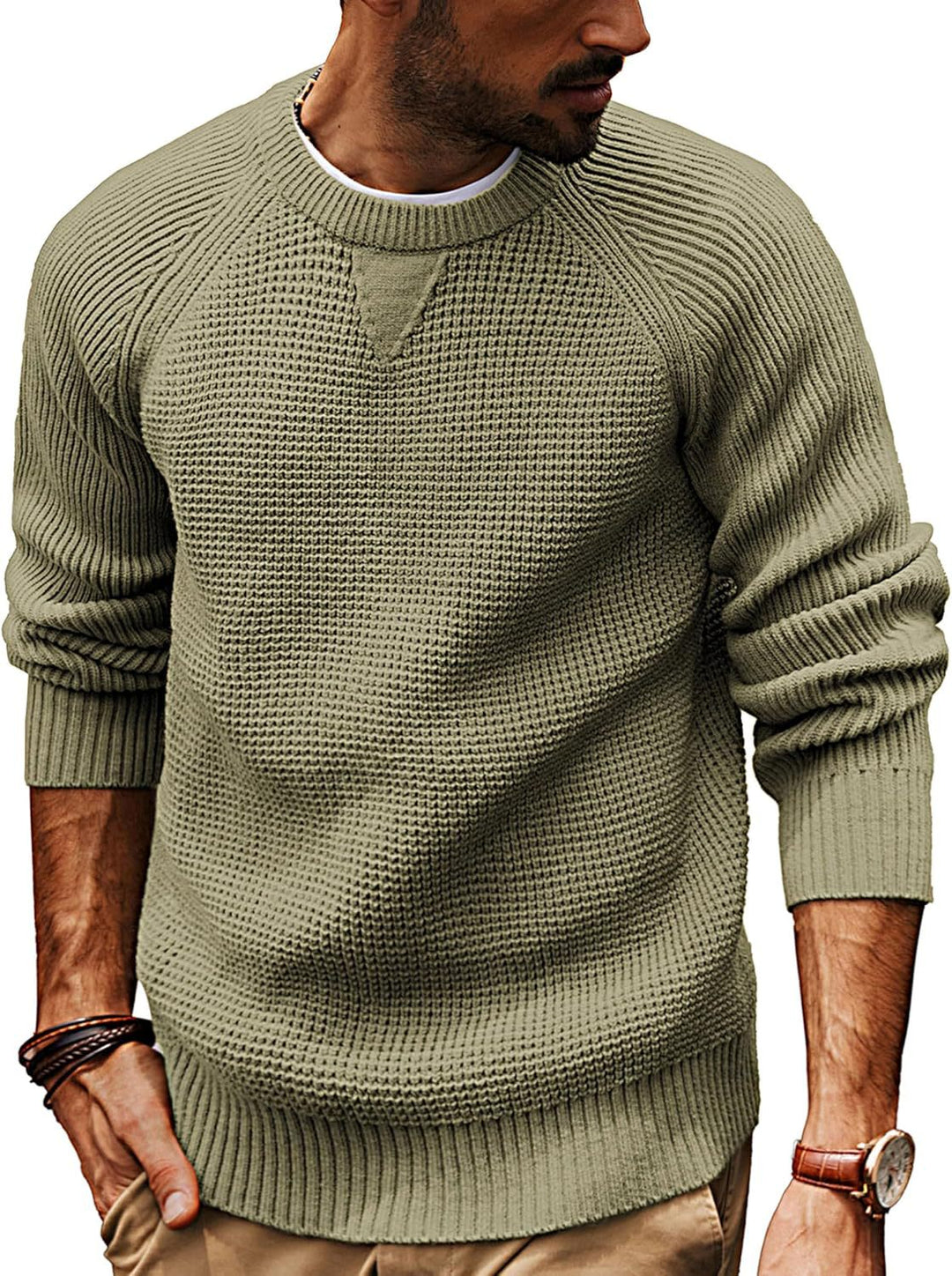 Herren lässiger Strickpullover mit strukturiertem Gewebemuster und Rundhalsausschnitt R&B