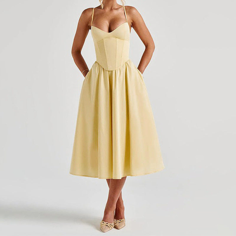 Damen Midikleid mit herzförmigem Ausschnitt und schwingendem Rock R&B
