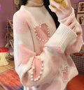 Damen Gemusterter Strickpullover mit Herz-Applikationen und Rippkragen R&B