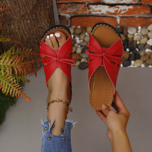 Damen Offene Sandalen mit dekorativen Schleifen und rutschfester Sohle R&B