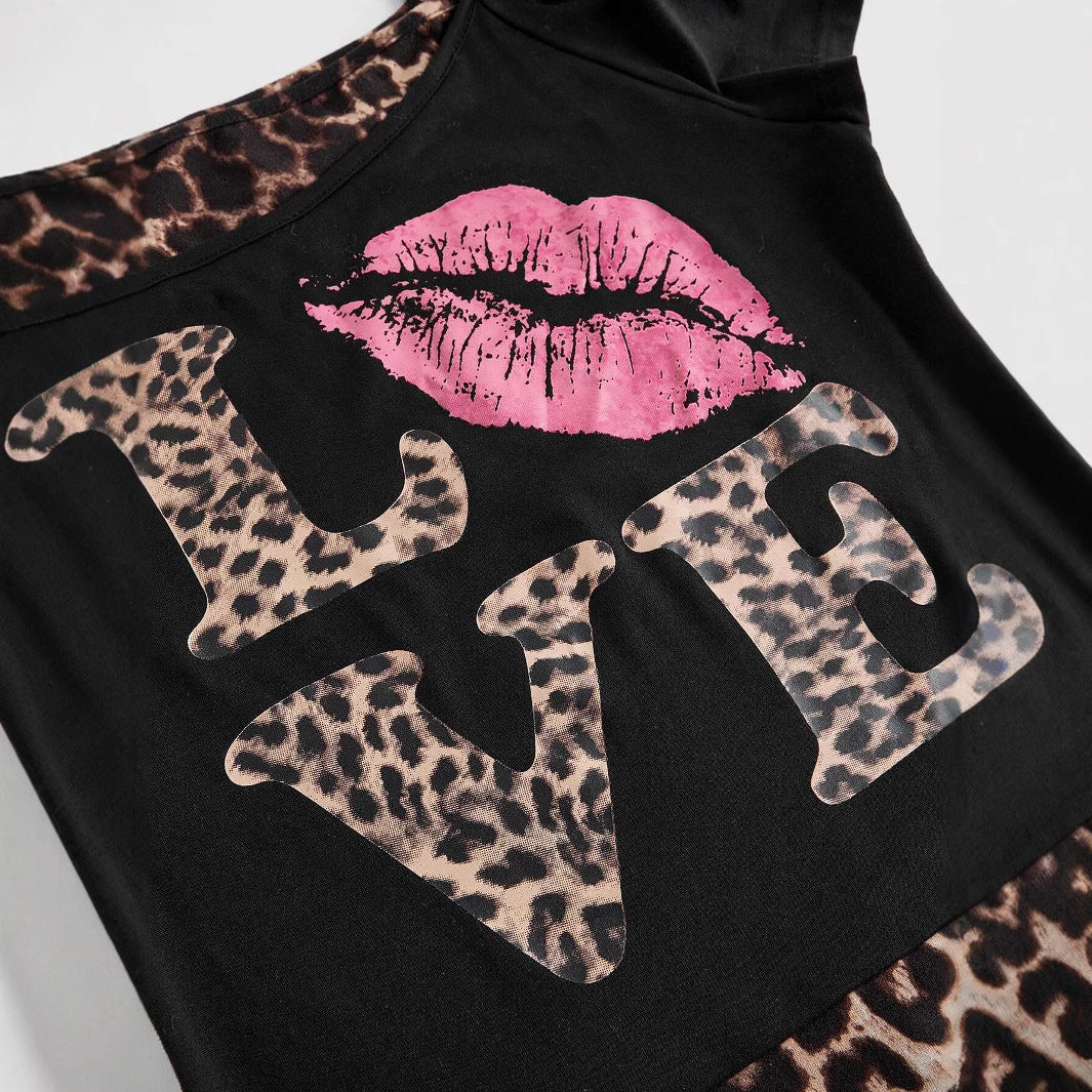Damen Off-Shoulder Top mit Leopardenmuster und auffälligem Grafikdesign R&B