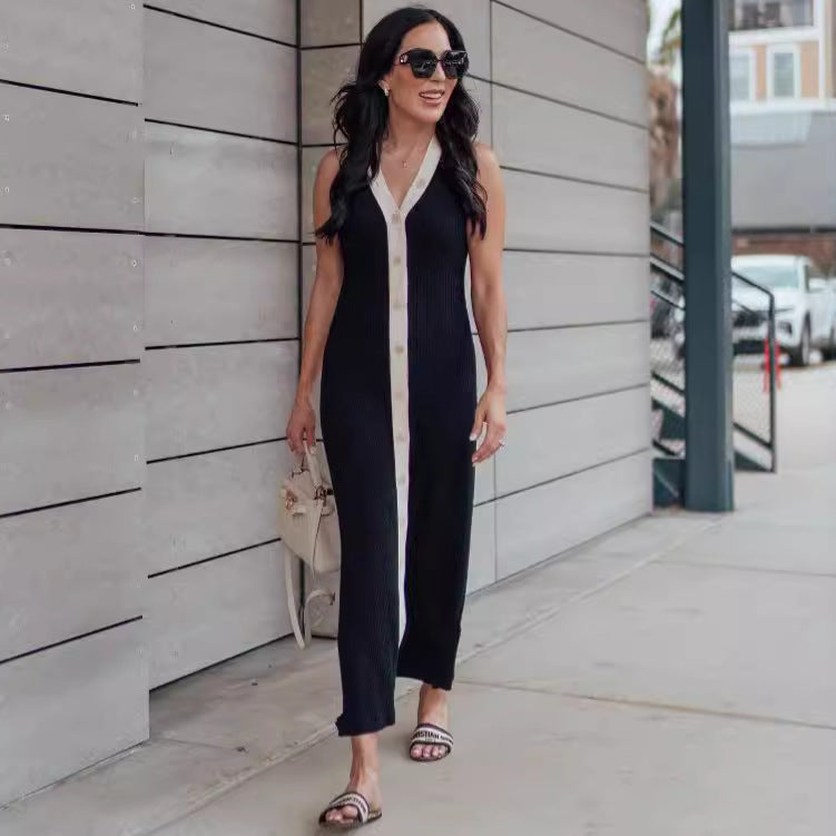 Damen Elegantes Maxikleid mit modernem V-Ausschnitt und asymmetrischem Saum R&B