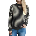 Damen lässiger Strickpullover mit breitem Streifenmuster und überschnittenen Schultern R&B