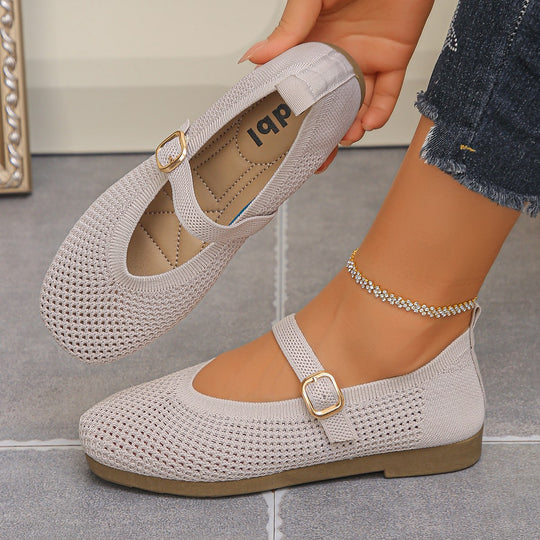 Damen bequeme Ballerinas mit modischem Lochdesign und dekorativem Riemchen R&B