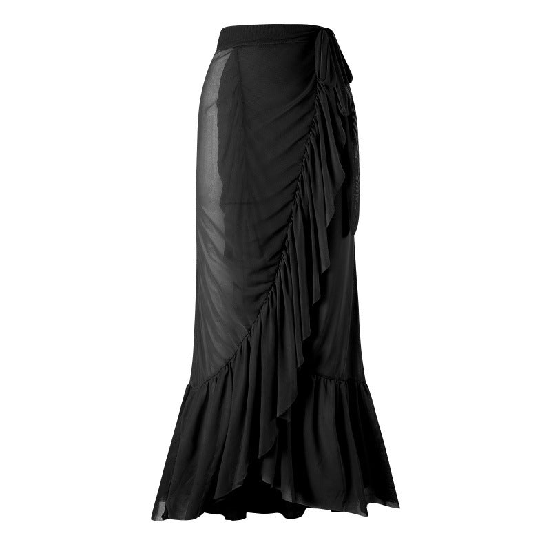 Damen Einteiler Badeanzug mit dekorativen Blumenapplikationen und elegantem Wickelrock R&B