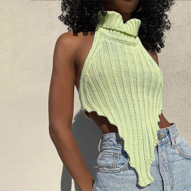 Damen cropped Stricktop mit hohem Kragen R&B