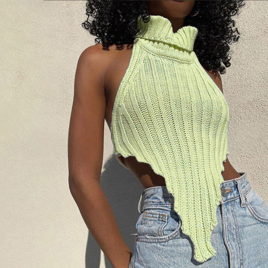 Damen cropped Stricktop mit hohem Kragen R&B