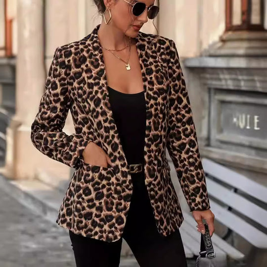 Damen Blazer im trendigen Animal-Print mit elegantem Revers und praktischen Taschen R&B